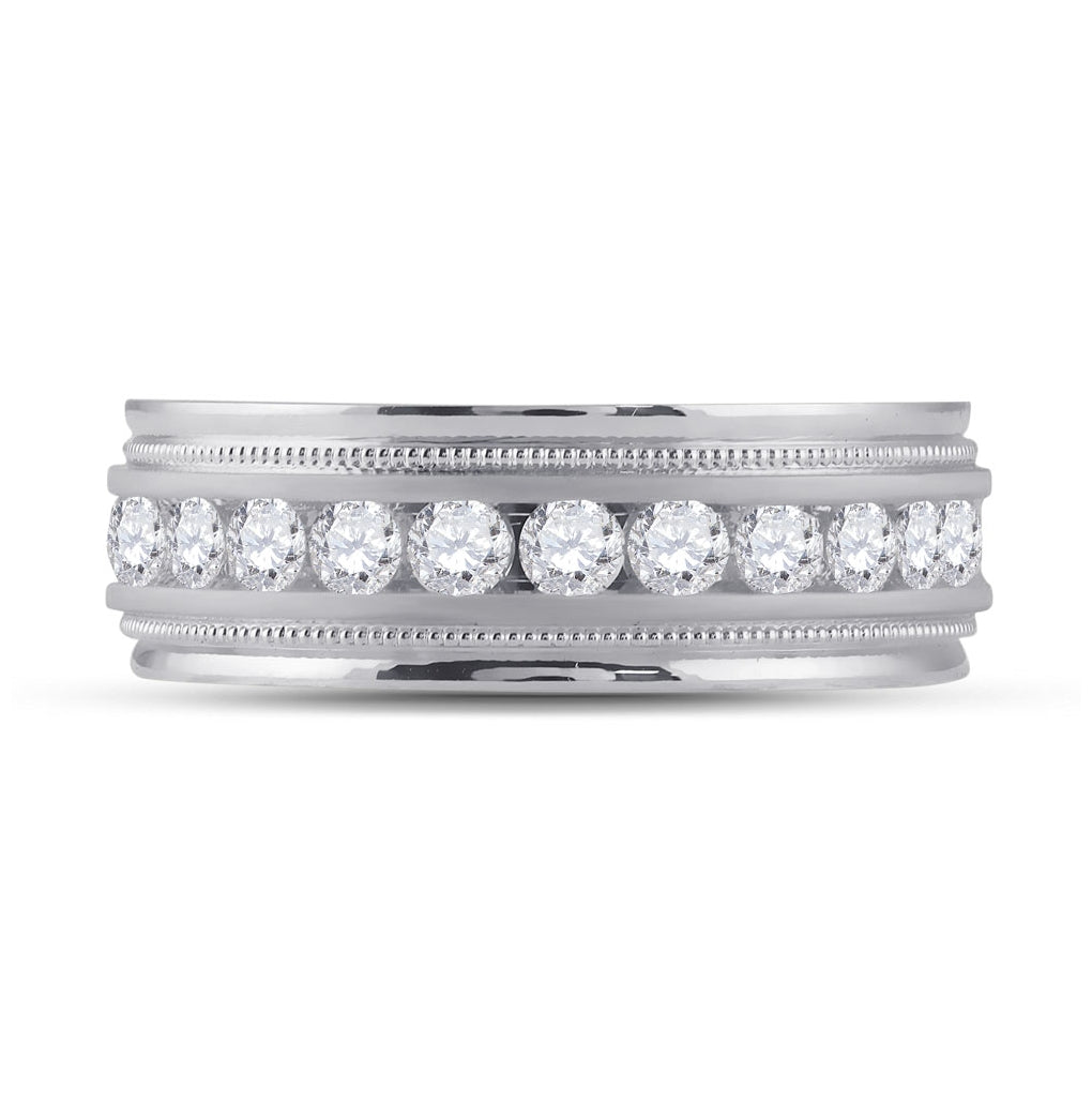 10K White Gold Mens Round Diamond Wedding Single Row Band Ring 1 Cttw, Mens Size: 7-13