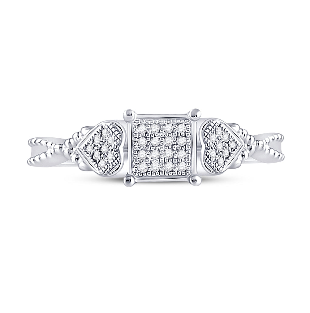 Sterling Silver Womens Round Diamond Heart Square Ring 1/10 Cttw, Womens Size: 5-10