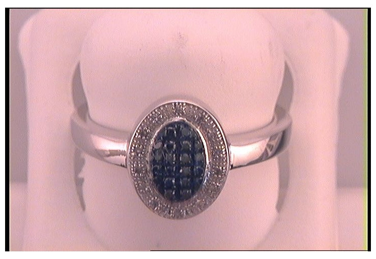Sterling Silver Womens Color Enhanced Blue Diamond Oval Ring 1/6 Cttw