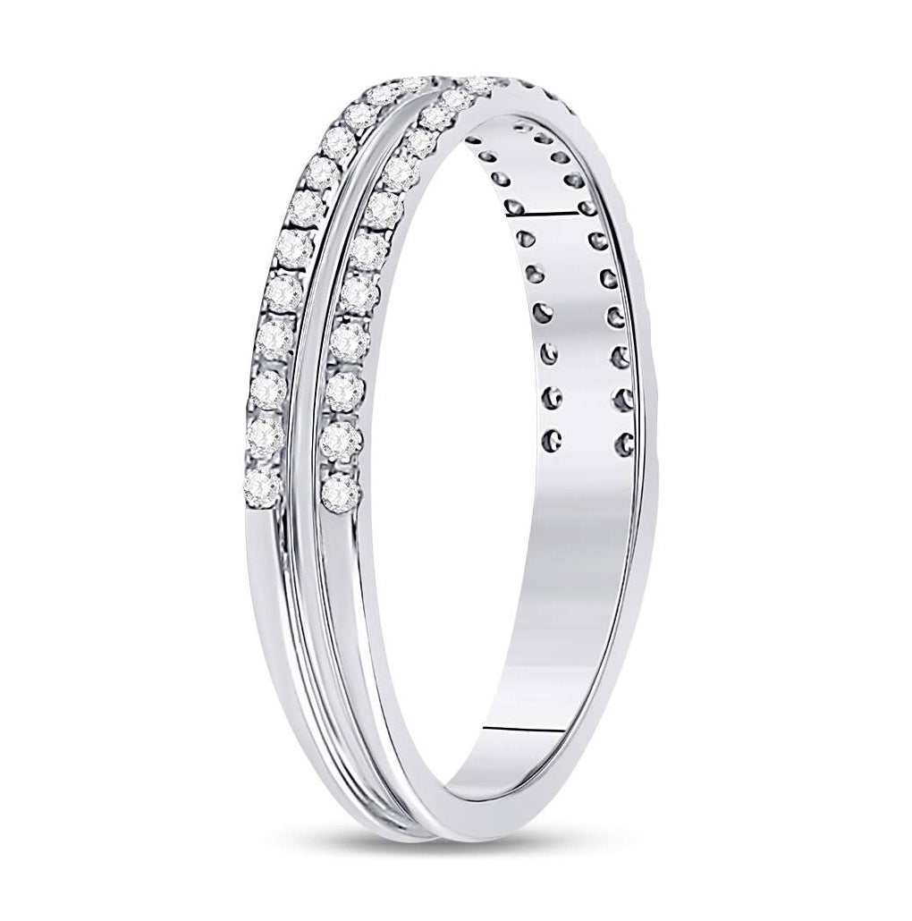 14kt White Gold Womens Round Diamond Double Row Comfort Wedding Band 1/4 Cttw
