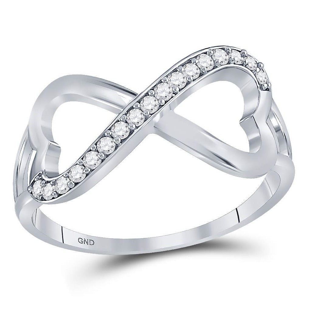 Sterling Silver White Diamond Infinity-weave Heart Womens Band Ring 1/6 Cttw, Womens Size: 5-10