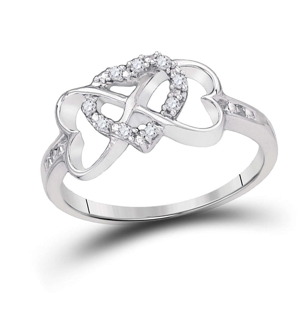 Sterling Silver Womens Round Dia. Heart Ring 0.1 ctw, Women's Sz: 5-10