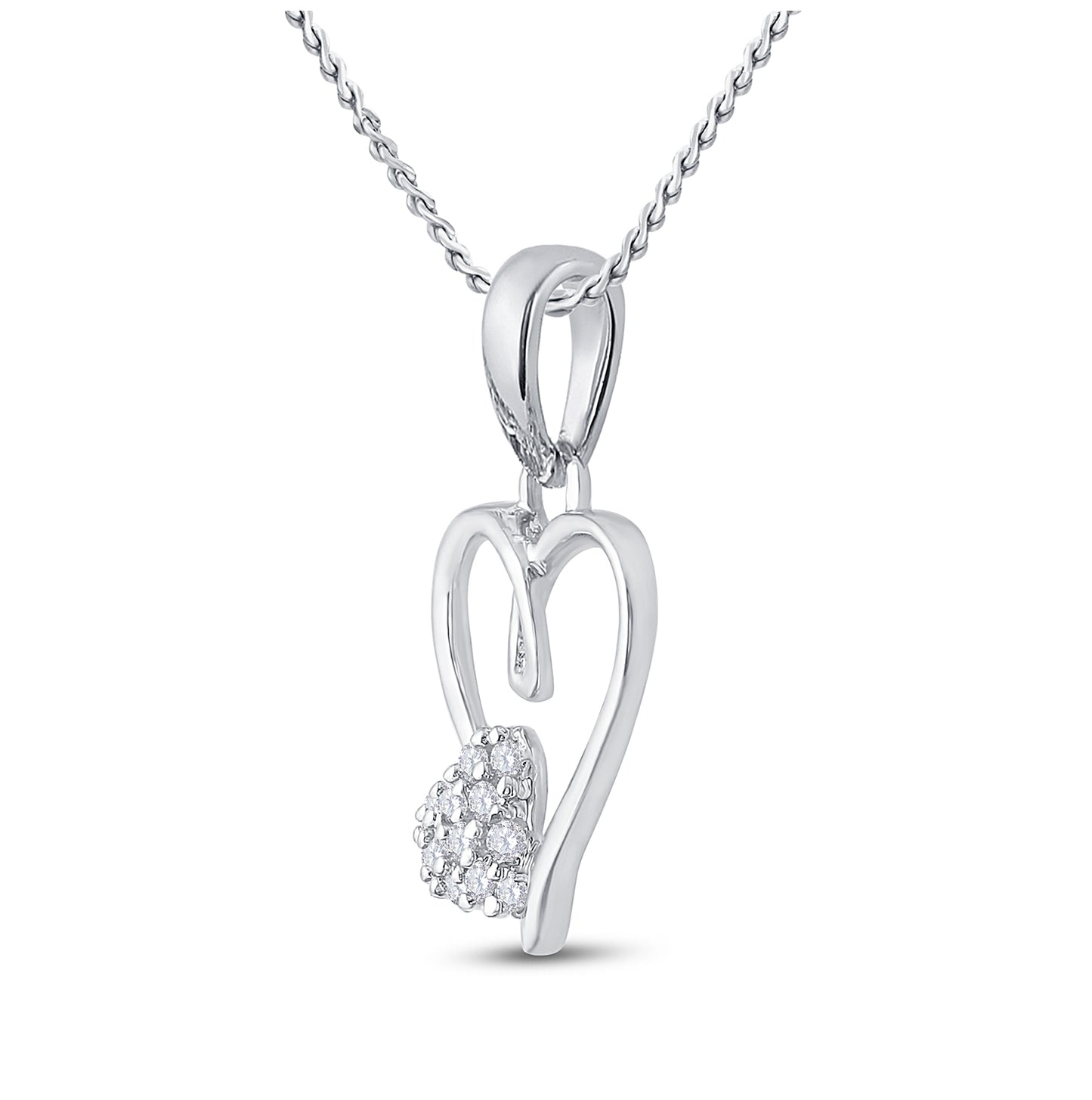Sterling Silver Womens Round Diamond Heart Pendant 1/20ctw, Length: 0.67 Inch Width: 0.43 Inch