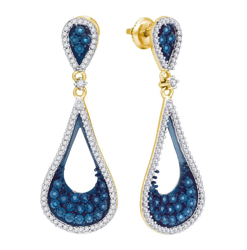 10kt Yellow Gold Womens Round Diamond Teardrop Dangle Earrings 1.00 Cttw