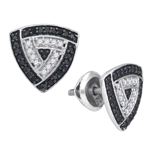 10kt White Gold Womens Round Black Color Enhanced Diamond Triangle Frame Stud Earrings 1/2 Cttw