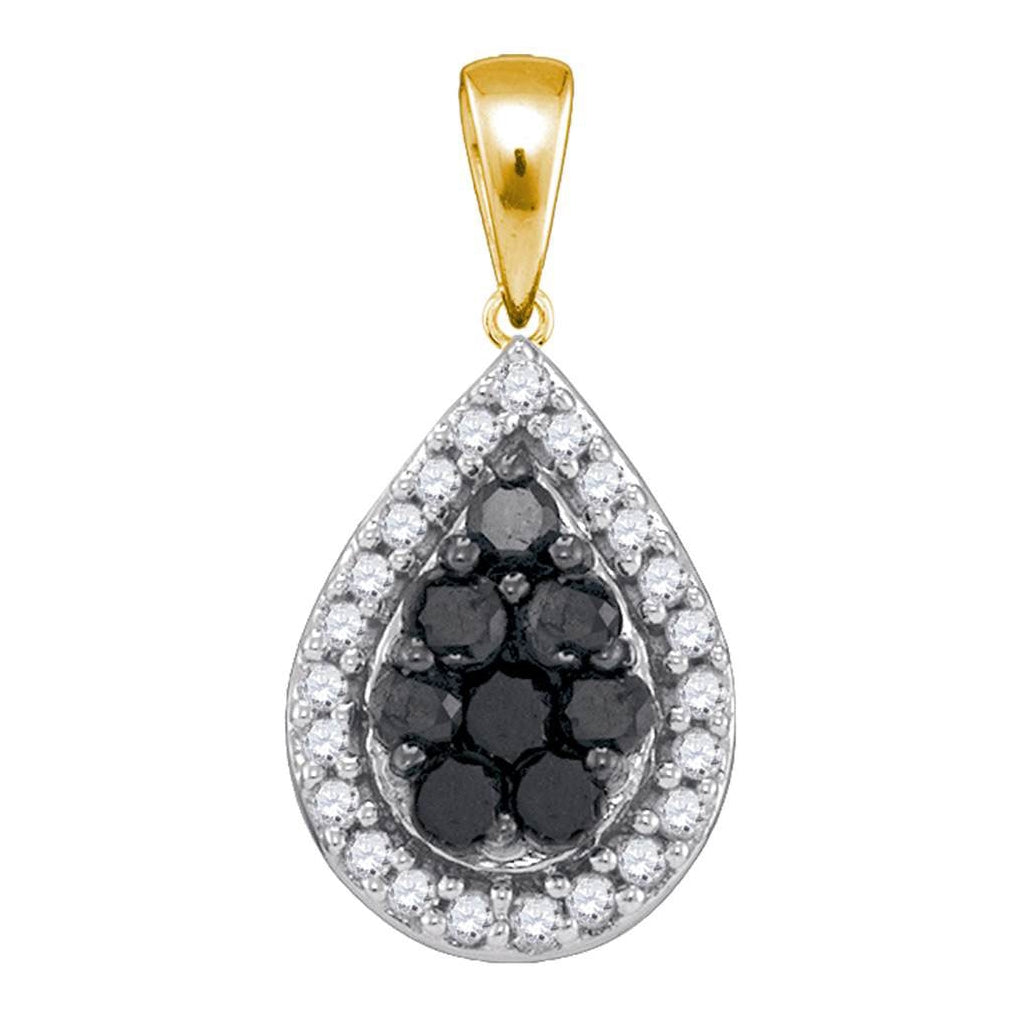 10kt Yellow Gold Womens Round Black Color Enhanced Diamond Teardrop Cluster Pendant 3/8 Cttw