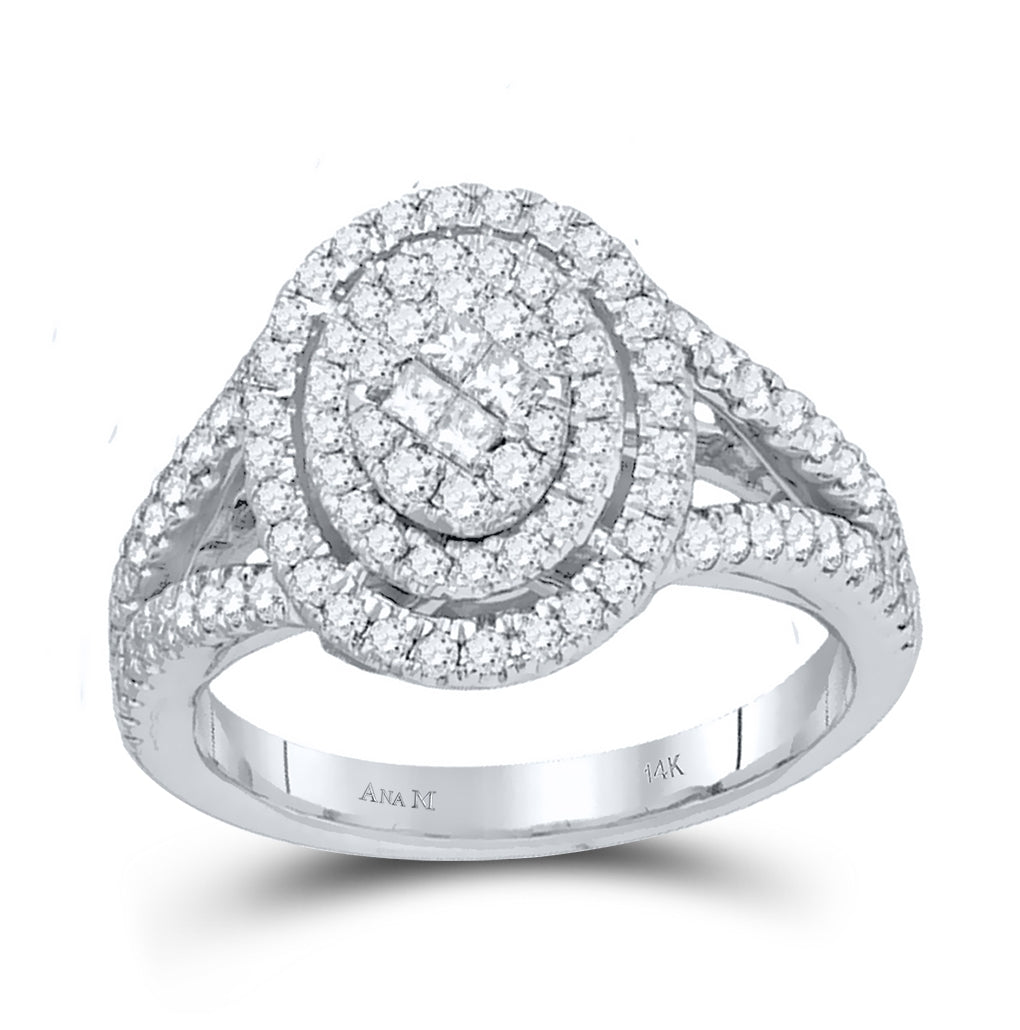 14kt White Gold Womens Princess Diamond Oval Cluster Bridal Wedding Engagement Ring 1.00 Cttw