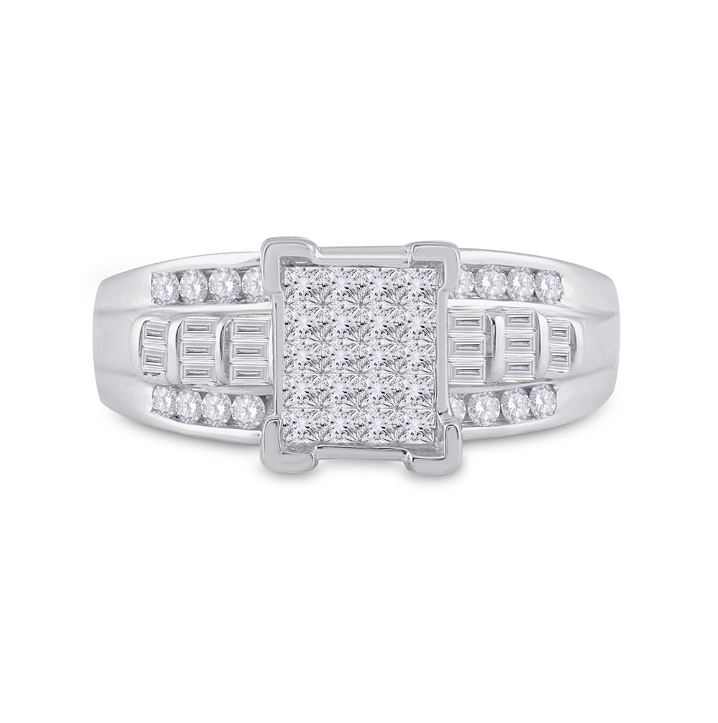 Sterling Silver Princess Diamond Cluster Bridal Wedding Engagement Ring 3/4 Cttw, Womens Size: 5-10