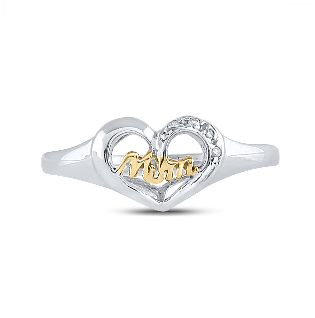 Sterling Silver Womens Round Diamond Mom Heart Ring .02 Cttw, Womens Size: 5-10