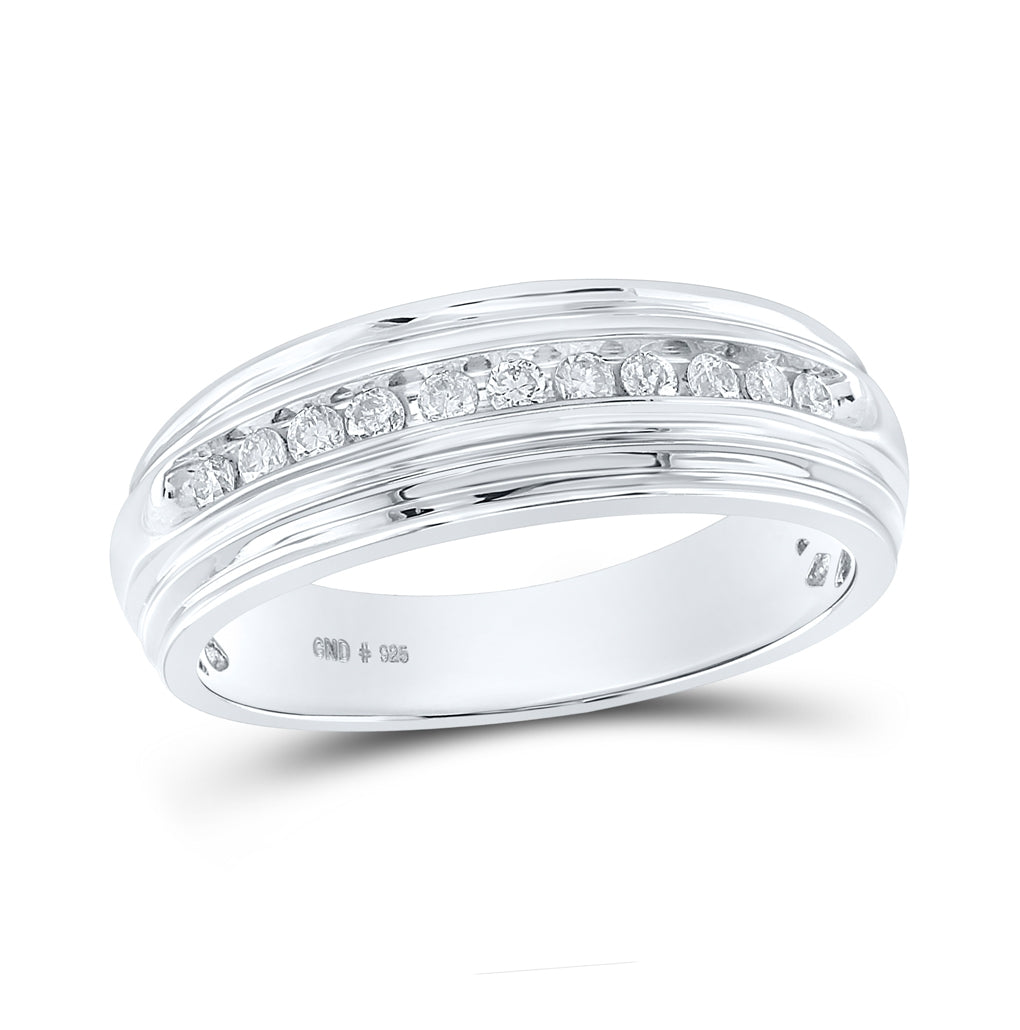 Sterling Silver Mens Round Diamond Wedding Band Ring 1/4ctw, Mens Size: 7-13