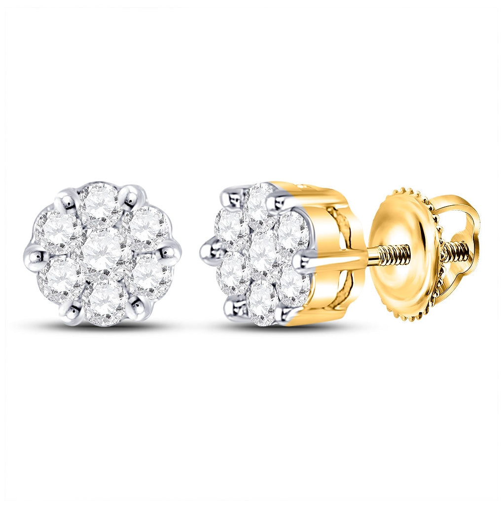 14K Yellow Gold Womens Round Diamond Flower Cluster Earrings 1/4 Cttw, Length: 0.2 In, Width: 0.2 In