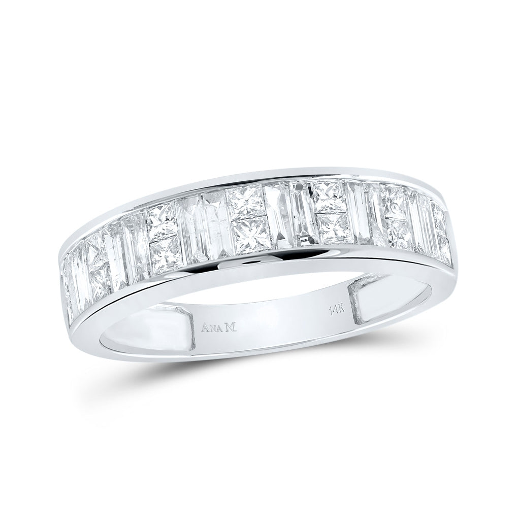 14K White Gold Womens Baguette & Princess Diamond Wedding Anniversary Band 1 Cttw, Womens Size: 5-10