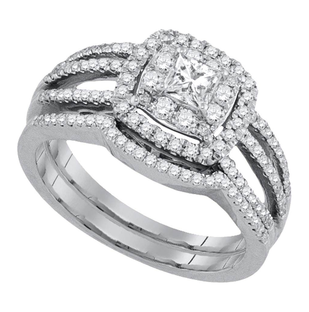 14k White Gold Princess Diamond Solitaire Womens Wedding Bridal Engagement Ring Set 7/8 Cttw