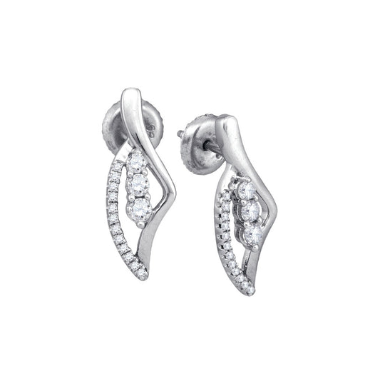 10kt White Gold Womens Round Diamond 3-stone Vertical Stud Earrings 1/3 Cttw