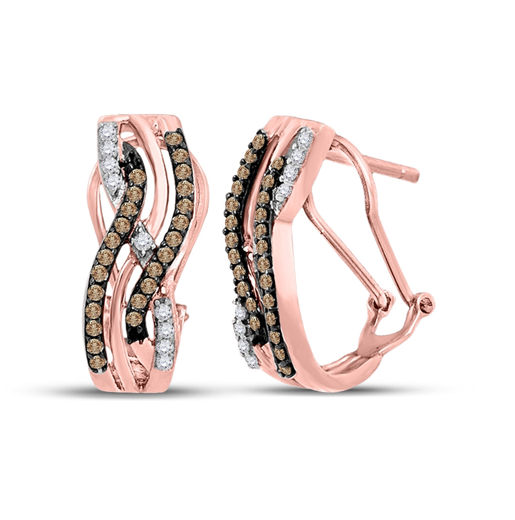 10K Rose Gold Womens Round Brown Diamond Hoop Earrings 1/2 Cttw, Length: 0.69 In, Width: 0.26 In
