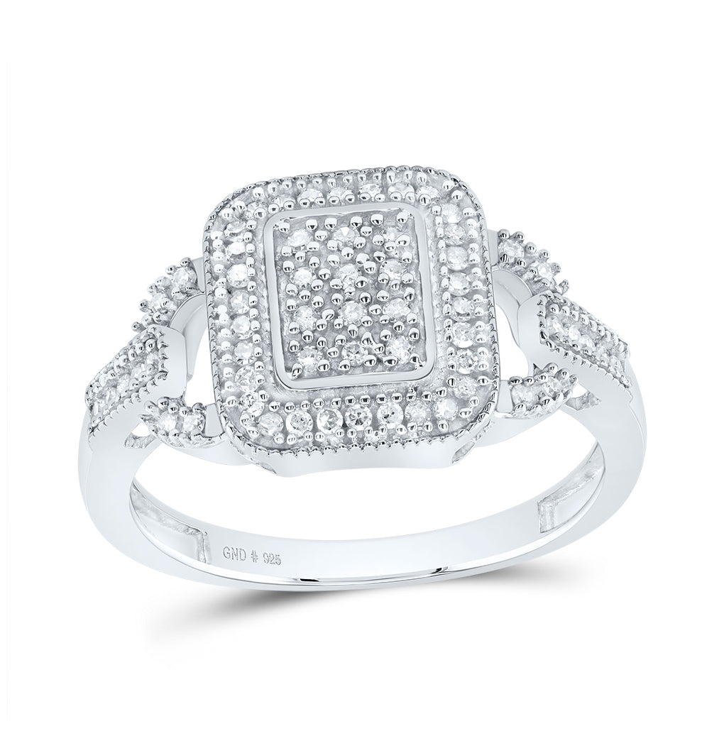 Sterling Silver Womens Round Diamond Rectangle Frame Cluster Ring 1/4 Cttw, Womens Size: 5-10