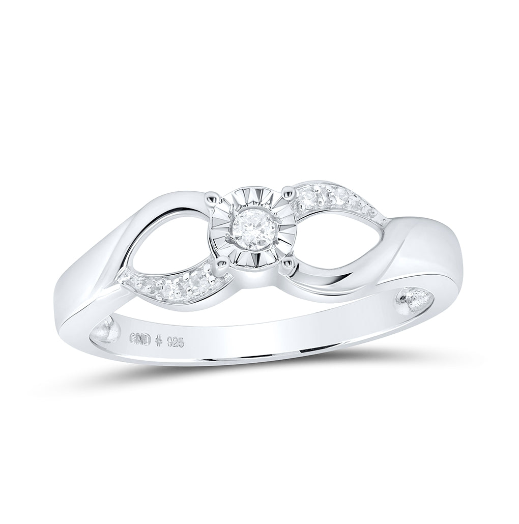 Sterling Silver Womens Round Diamond Solitaire Ring 1/20 Cttw, Womens Size: 5-10