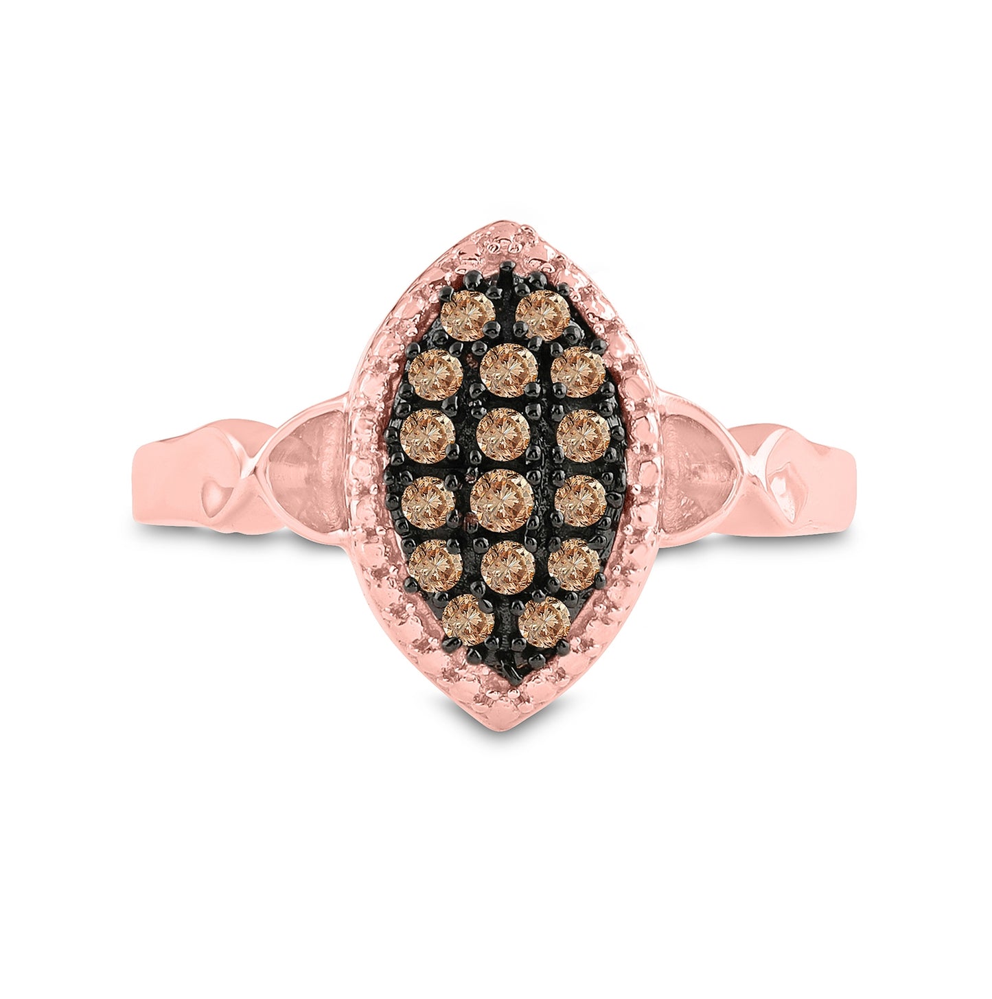 10K Rose Gold Womens Round Brown Diamond Oval Cluster Ring 1/5 Cttw, Womens Size: 5-10