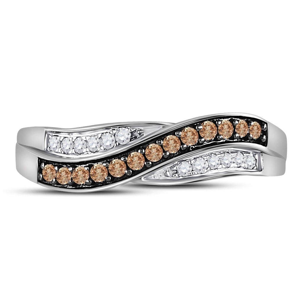 10K White Gold Womens Round Brown Diamond Band Ring 1/4 Cttw, Womens Size: 5-10