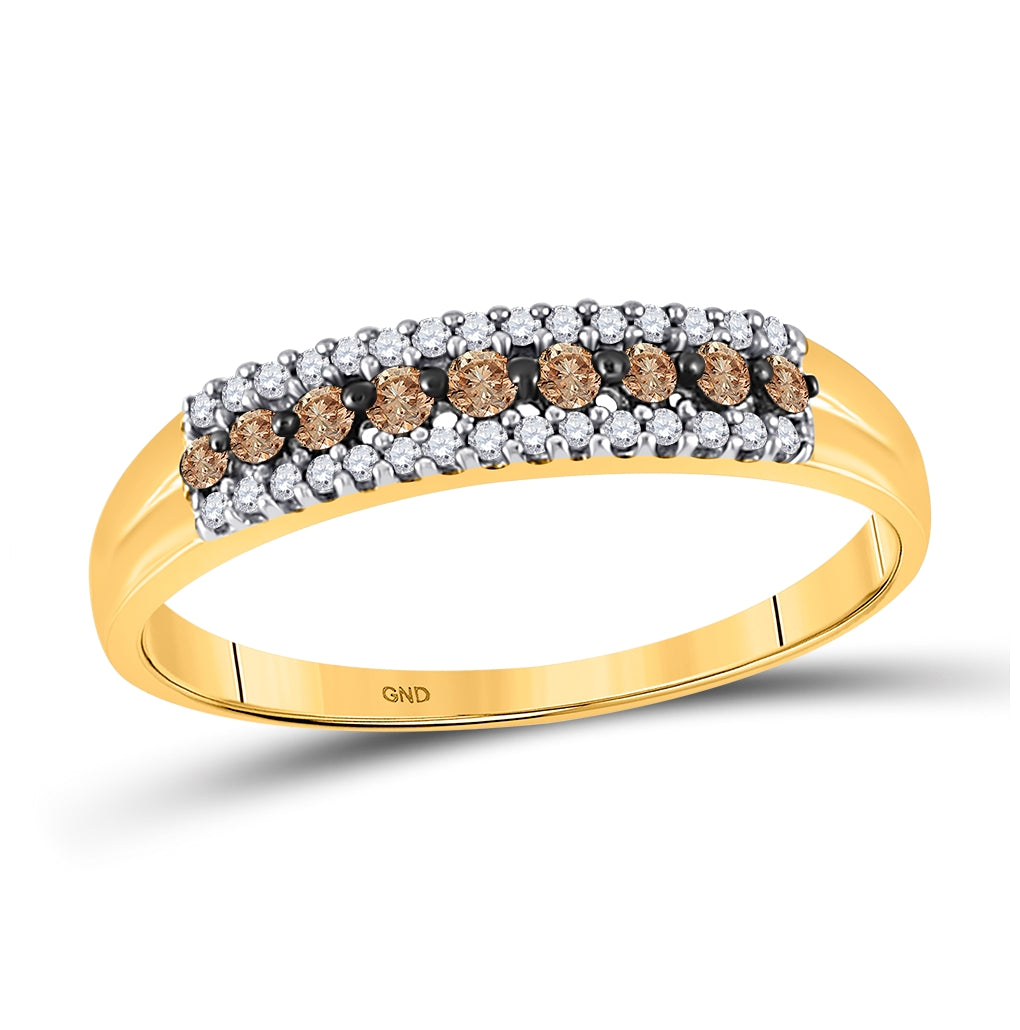 10K Yellow Gold Womens Round Brown Diamond Band Ring 1/5ctw, Womens Size: 5-10