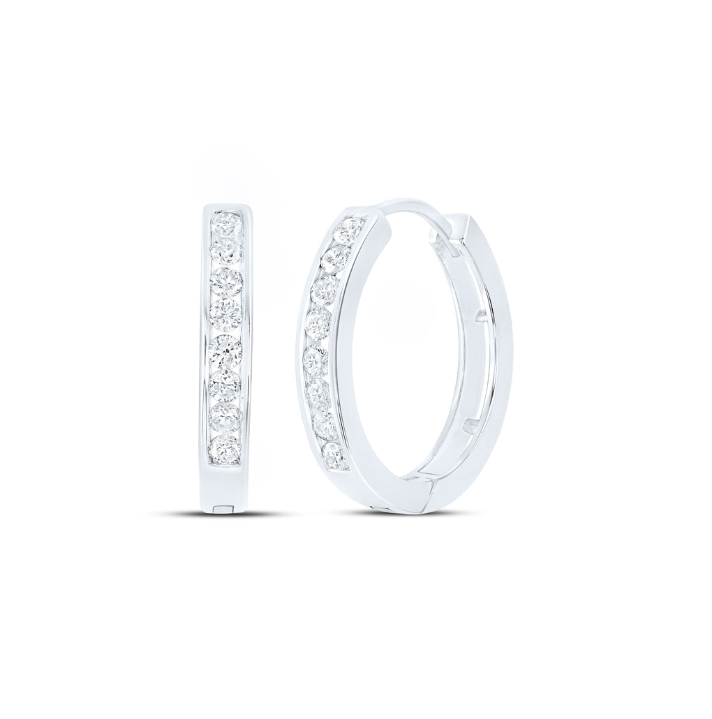 10K White Or Yellow Gold Womens Round Diamond Hoop Earrings