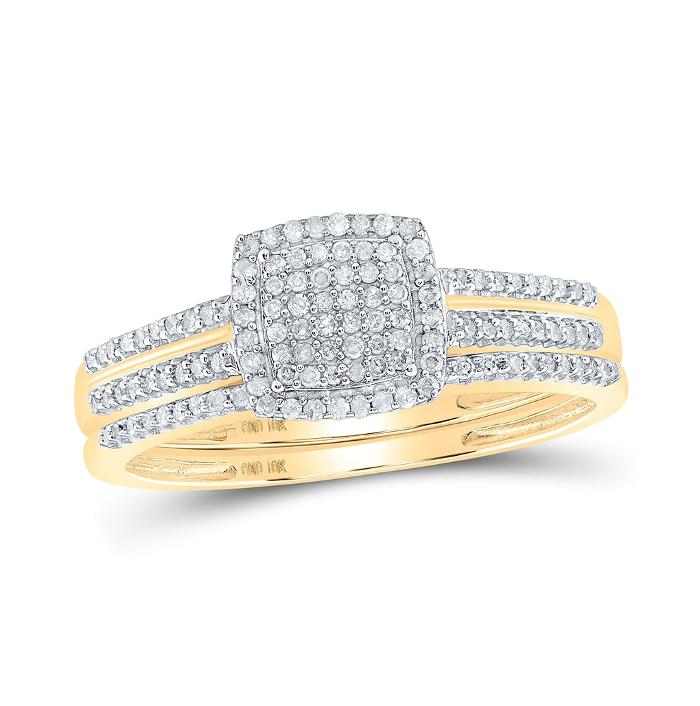 10K Yellow Gold Round Dia. Bridal Wedding Band Set 1/3ctw, Women's Size: 5-10