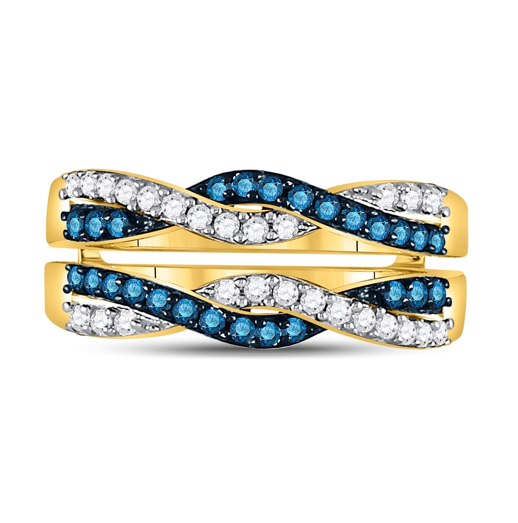 10kt Yellow Gold Womens Round Blue Color Enhanced Diamond Band Ring 1/2 Cttw