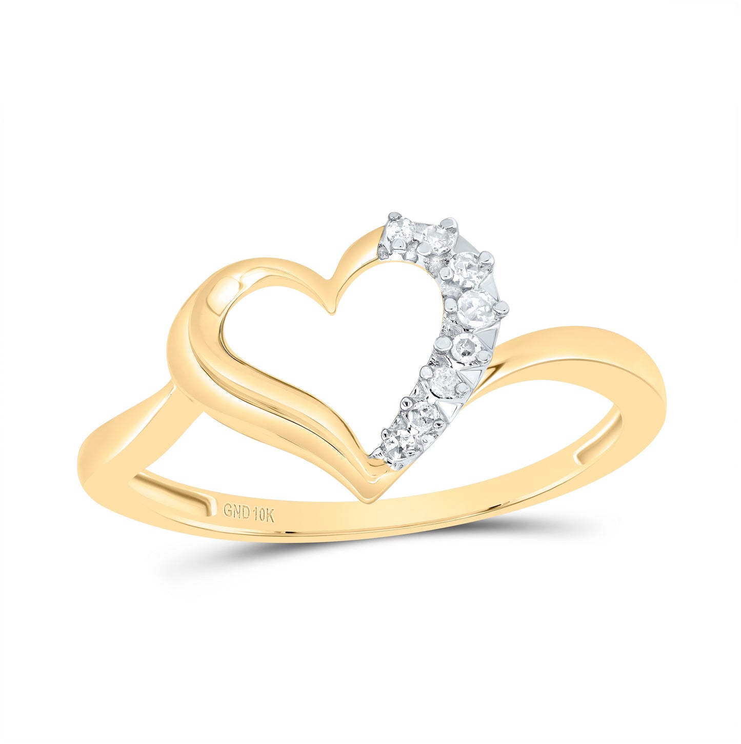 10K Yellow Gold Womens Round Dia. Heart Ring 0.05 ctw, Women's Size: 5-10