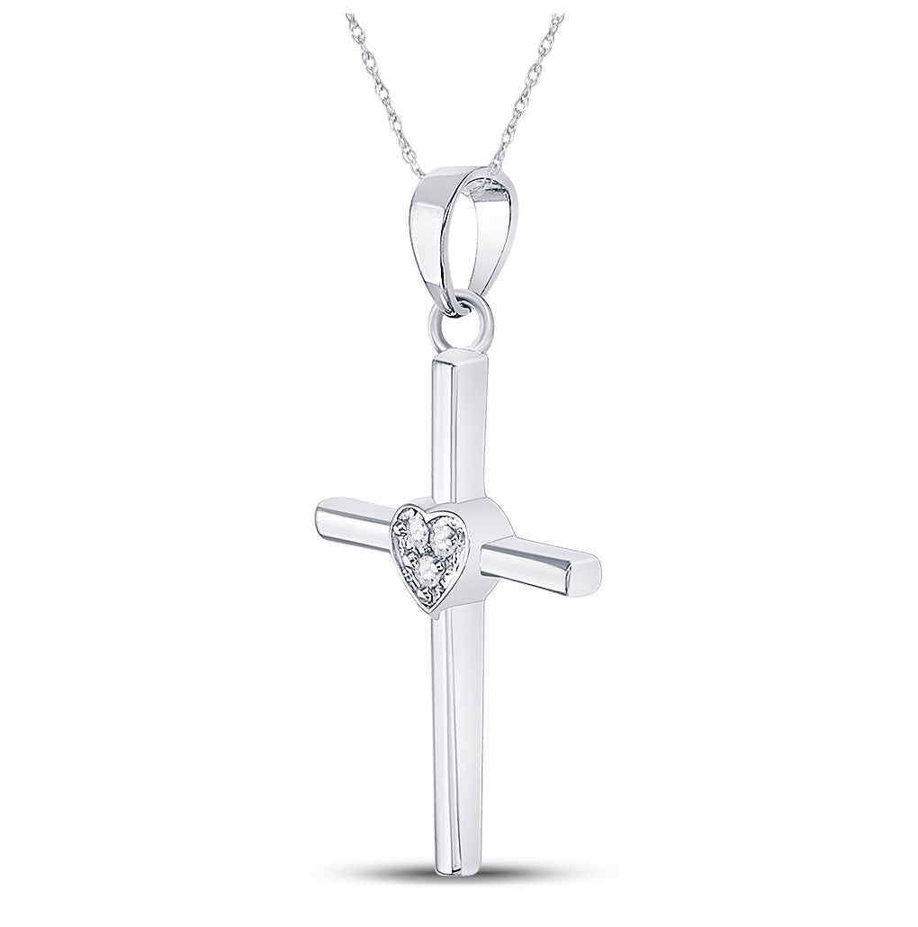 Sterling Silver Womens Round Diamond Heart Cross Pendant .03 Cttw, Length: 1.06 In, Width: 0.57 In