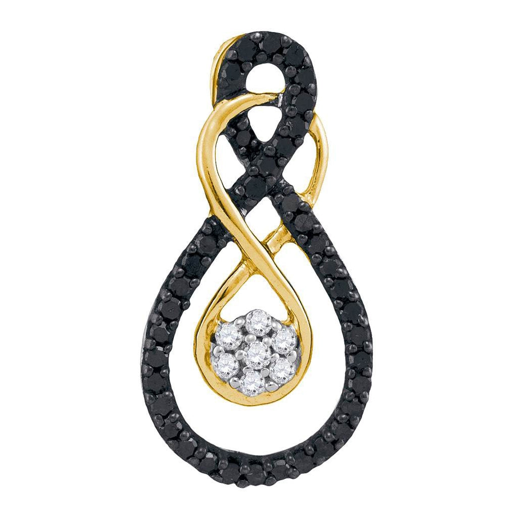 10kt Yellow Gold Womens Round Black Color Enhanced Diamond Double Infinity Cluster Pendant 1/4 Cttw
