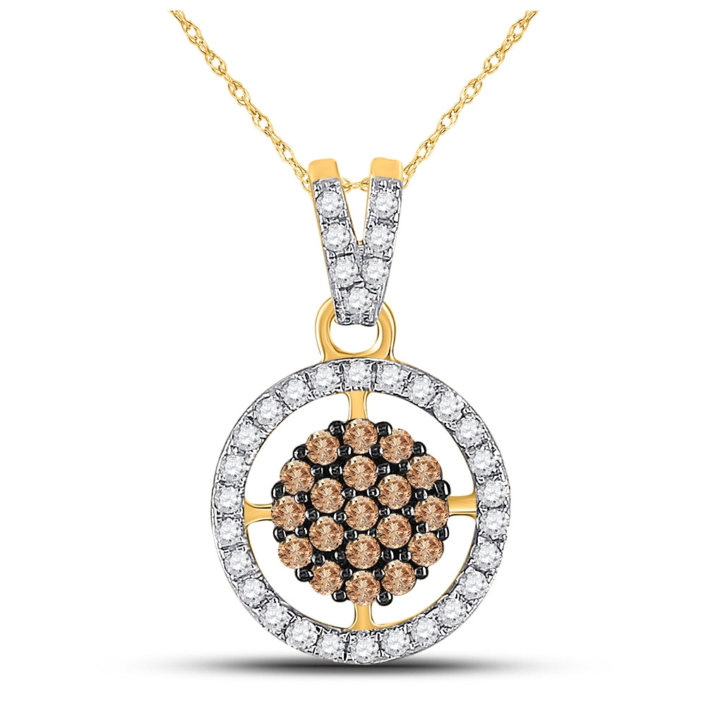 10K Yellow Or White Gold Womens Round Brown Diamond Cluster Pendant 1/2 Cttw, Length: 0.8 In, Width: 0.5 In