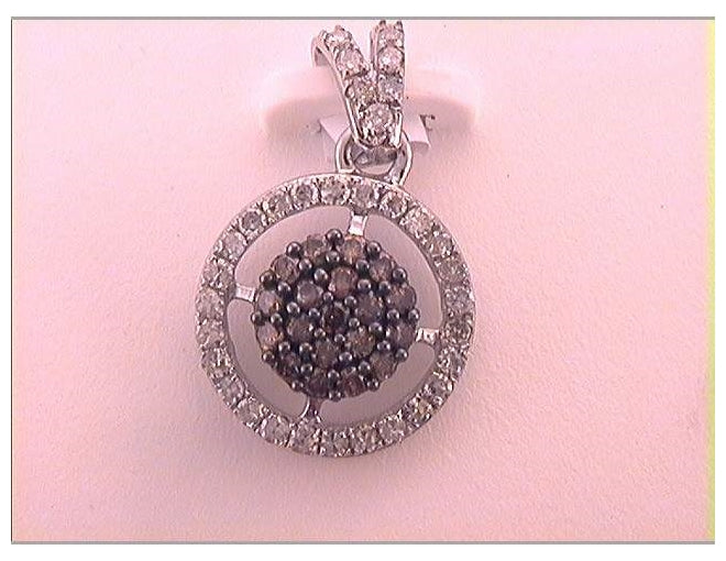 10K Yellow Or White Gold Womens Round Brown Diamond Cluster Pendant 1/2 Cttw, Length: 0.8 In, Width: 0.5 In