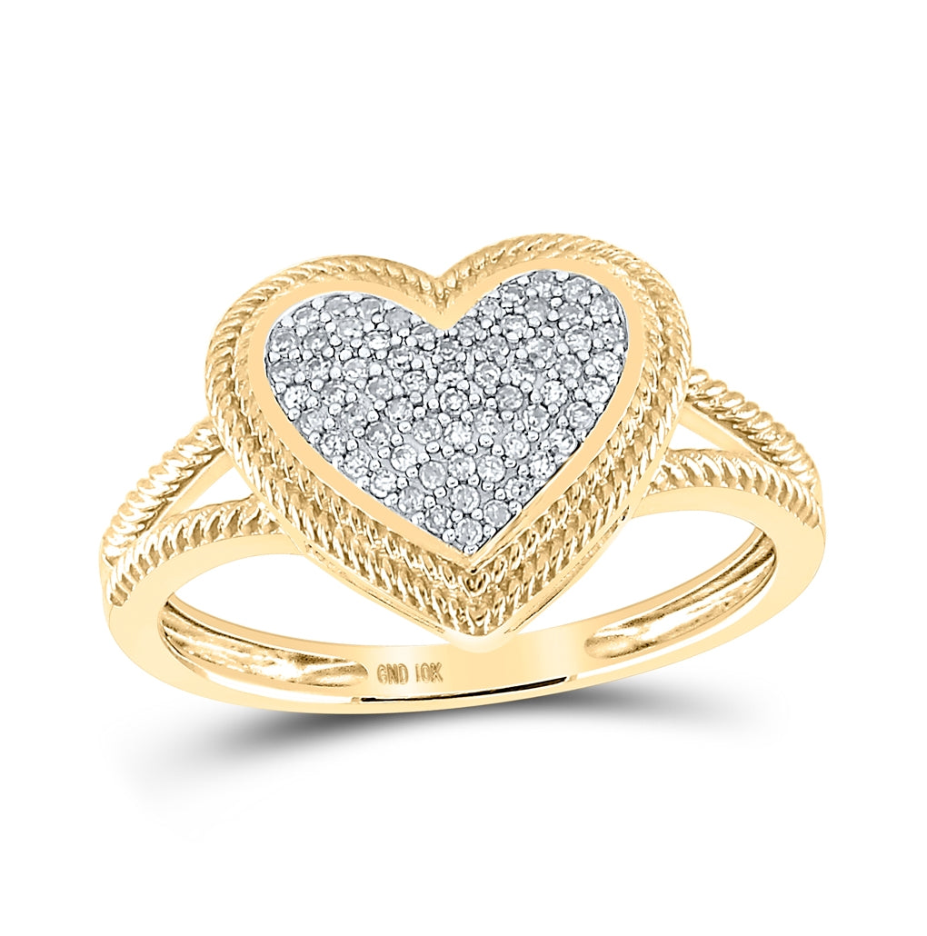 10K Yellow Gold Womens Round Diamond Rope Heart Cluster Ring 1/6 Cttw, Womens Size: 5-10