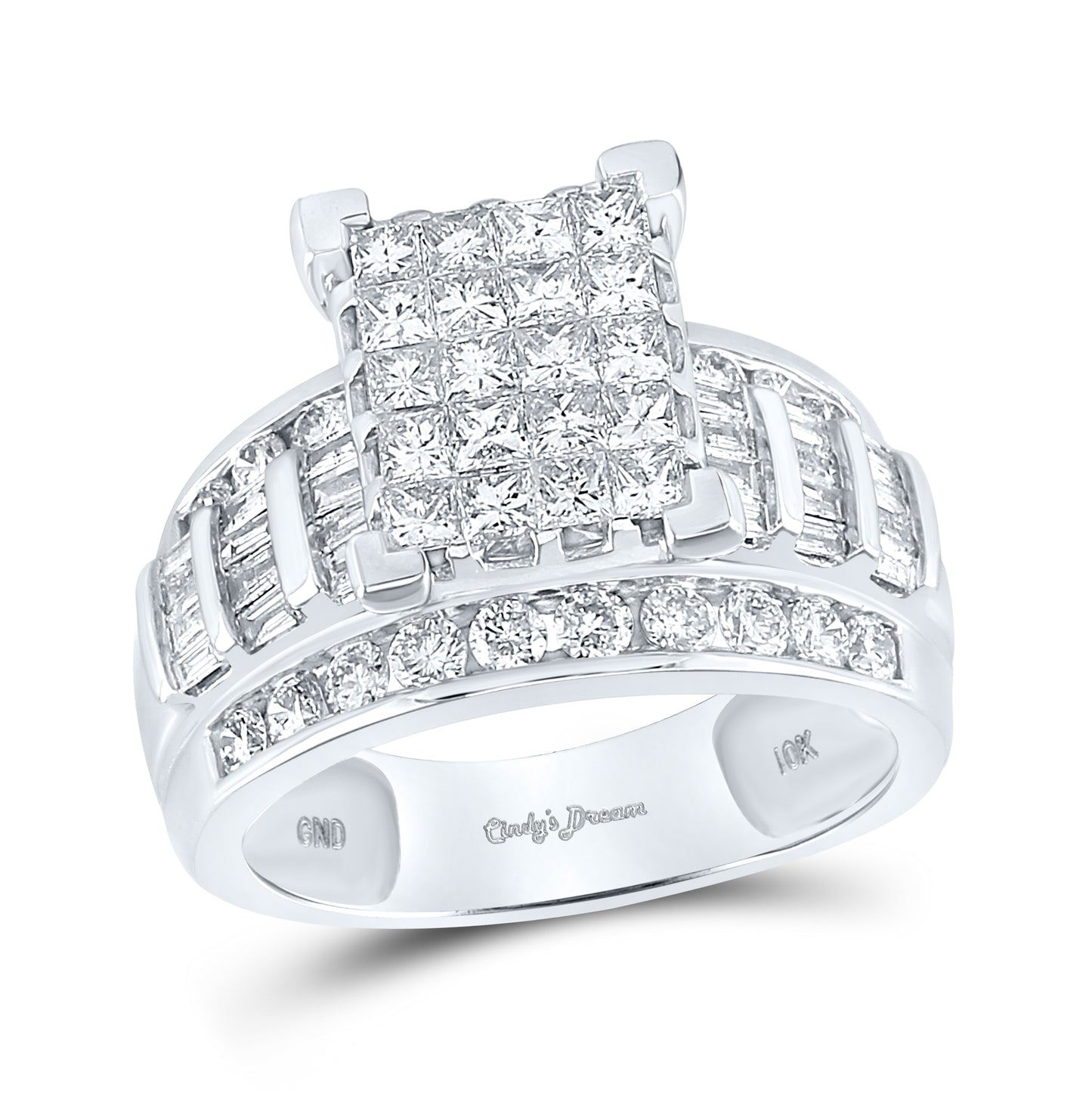 10kt White Gold Womens Princess Diamond Cluster Bridal Wedding Engagement Ring 2.00 Cttw - Size 9
