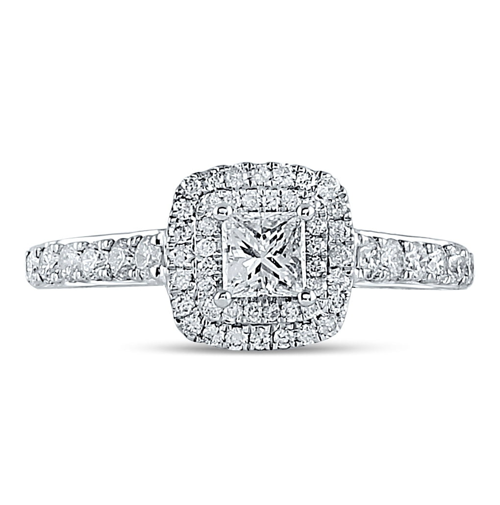 14K White Gold Round Dia. Halo Wedding Engagement Ring 1ctw, Women's Size: 5-10