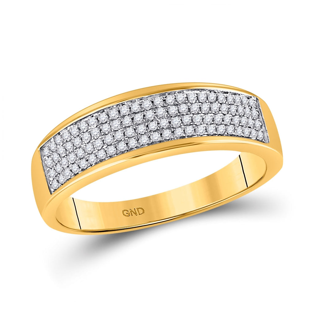 10K Yellow Gold Mens Round Diamond Pave Band Ring 1/4 Cttw, Mens Size: 7-13