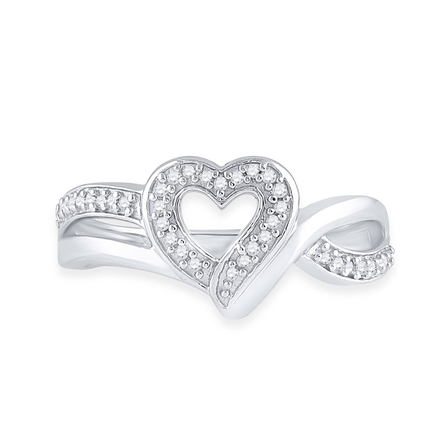 Sterling Silver Womens Round Diamond Heart Frame Cluster Ring 1/8 Cttw, Womens Size: 5-10