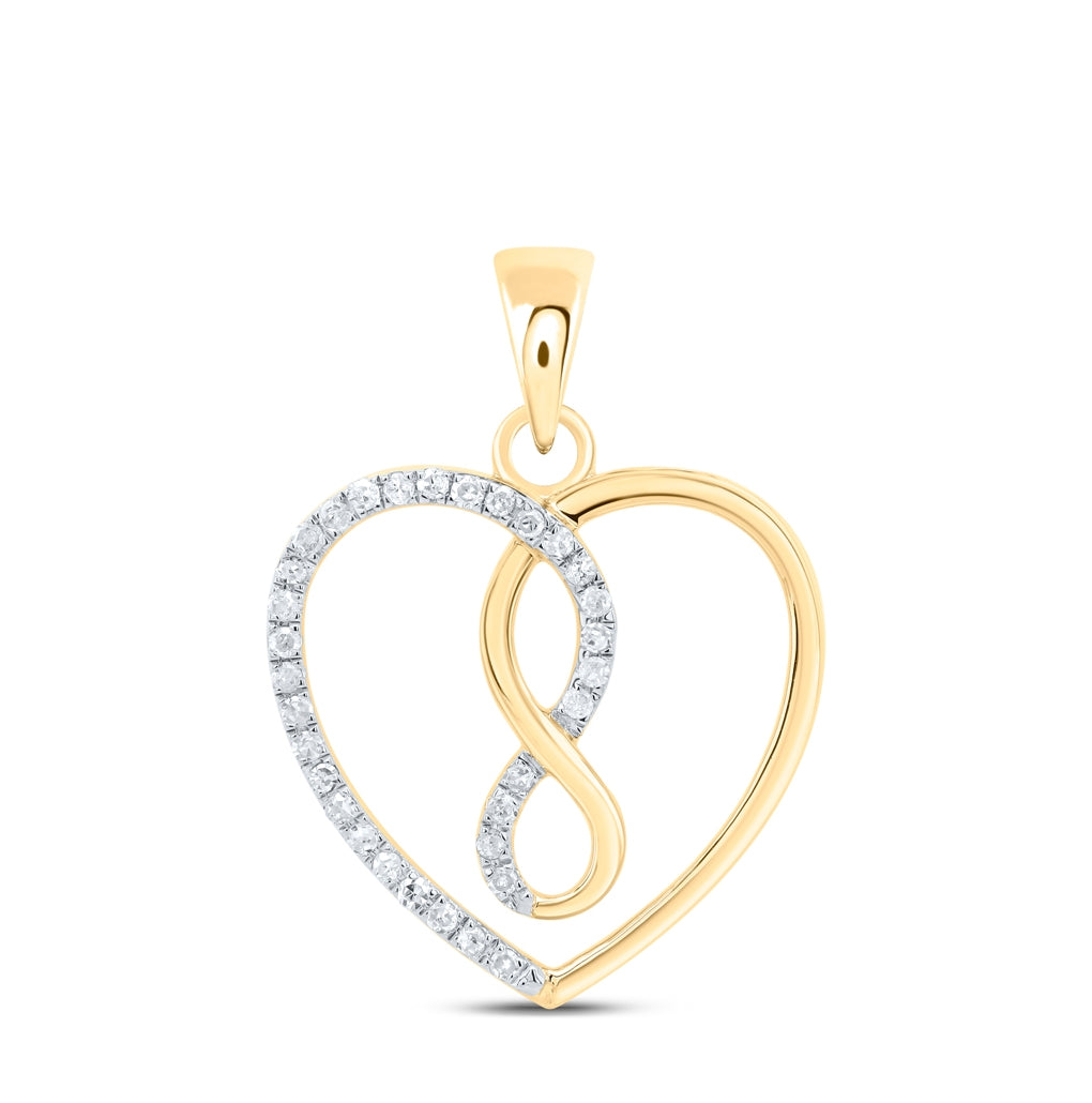 10K Yellow Gold Womens Round Diamond Infinity Heart Pendant 1/8 Cttw, Length: 0.91 In, Width: 0.71 In