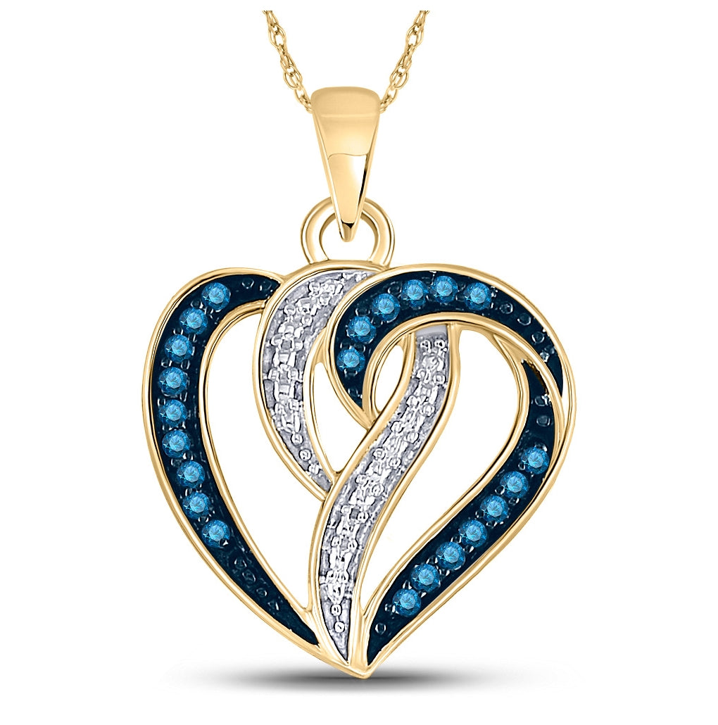 10kt Yellow Gold Womens Color Enhanced Blue Diamond Heart Fashion Pendant 1/6 Cttw