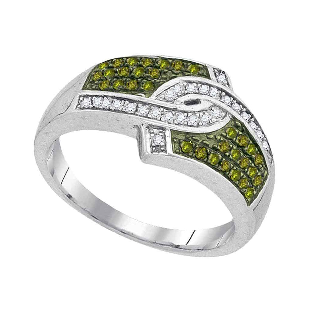 10kt White Gold Womens Round Green Color Enhanced Diamond Fashion Ring 1/3 Cttw