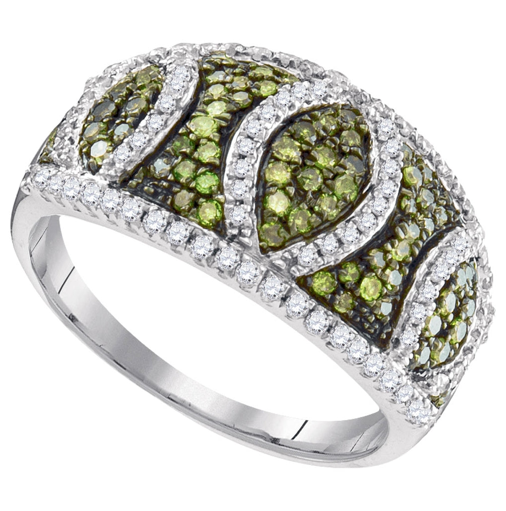 10kt White Gold Womens Round Green Color Enhanced Diamond Fashion Ring 3/4 Cttw