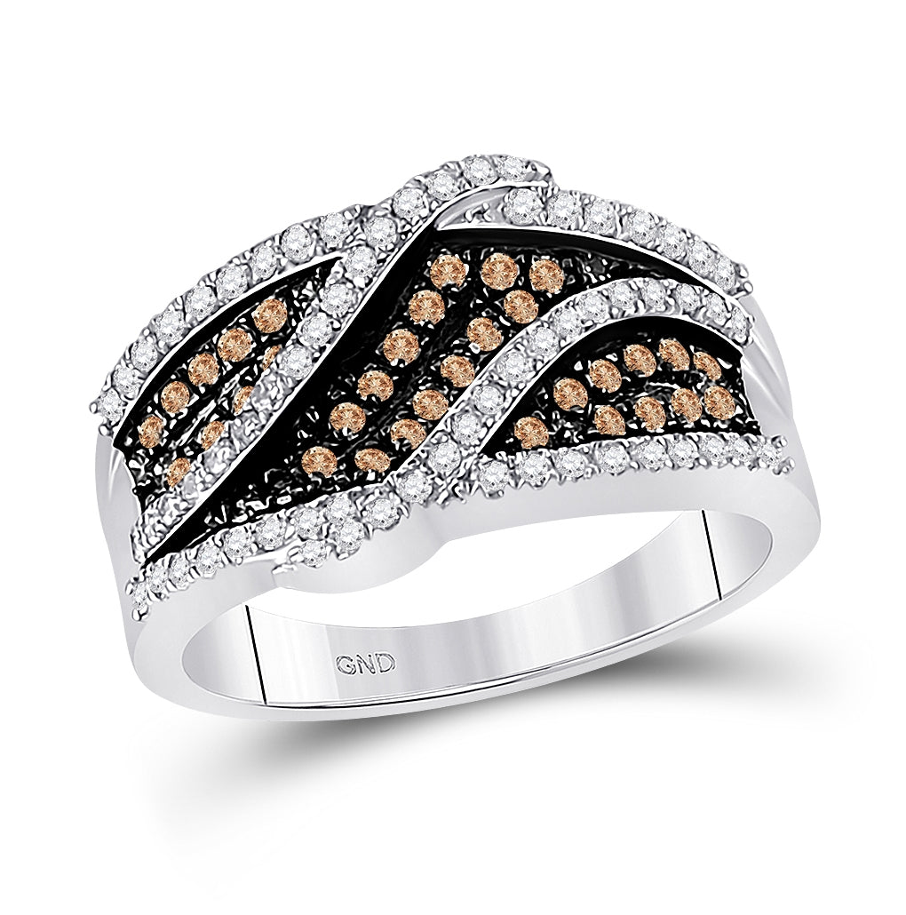 10K White Gold Womens Round Brown Diamond Fashion Ring 3/4 Cttw, Womens Size: 5-10