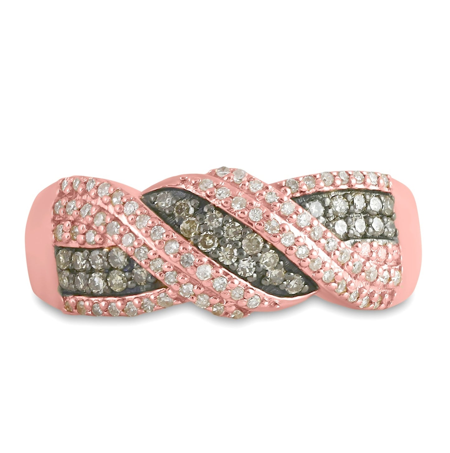10K Rose Gold Womens Round Brown Diamond Crossover Band Ring 3/8 Cttw, Womens Size: 5-10