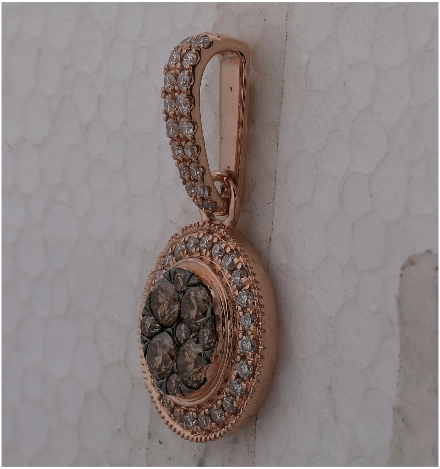 14K Rose Gold Womens Round Brown Diamond Cluster Pendant 1 Cttw