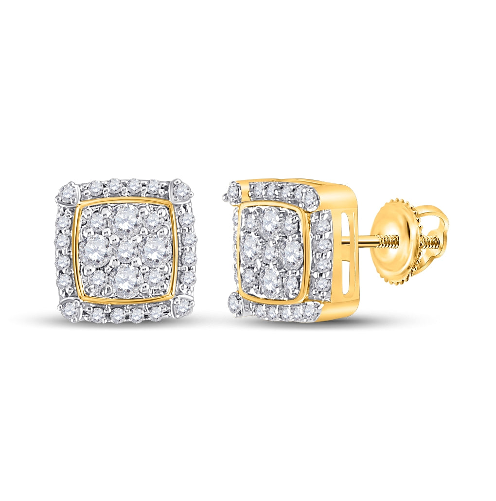 10K Yellow Gold Womens Round Diamond Square Cluster Earrings 1/2 Cttw