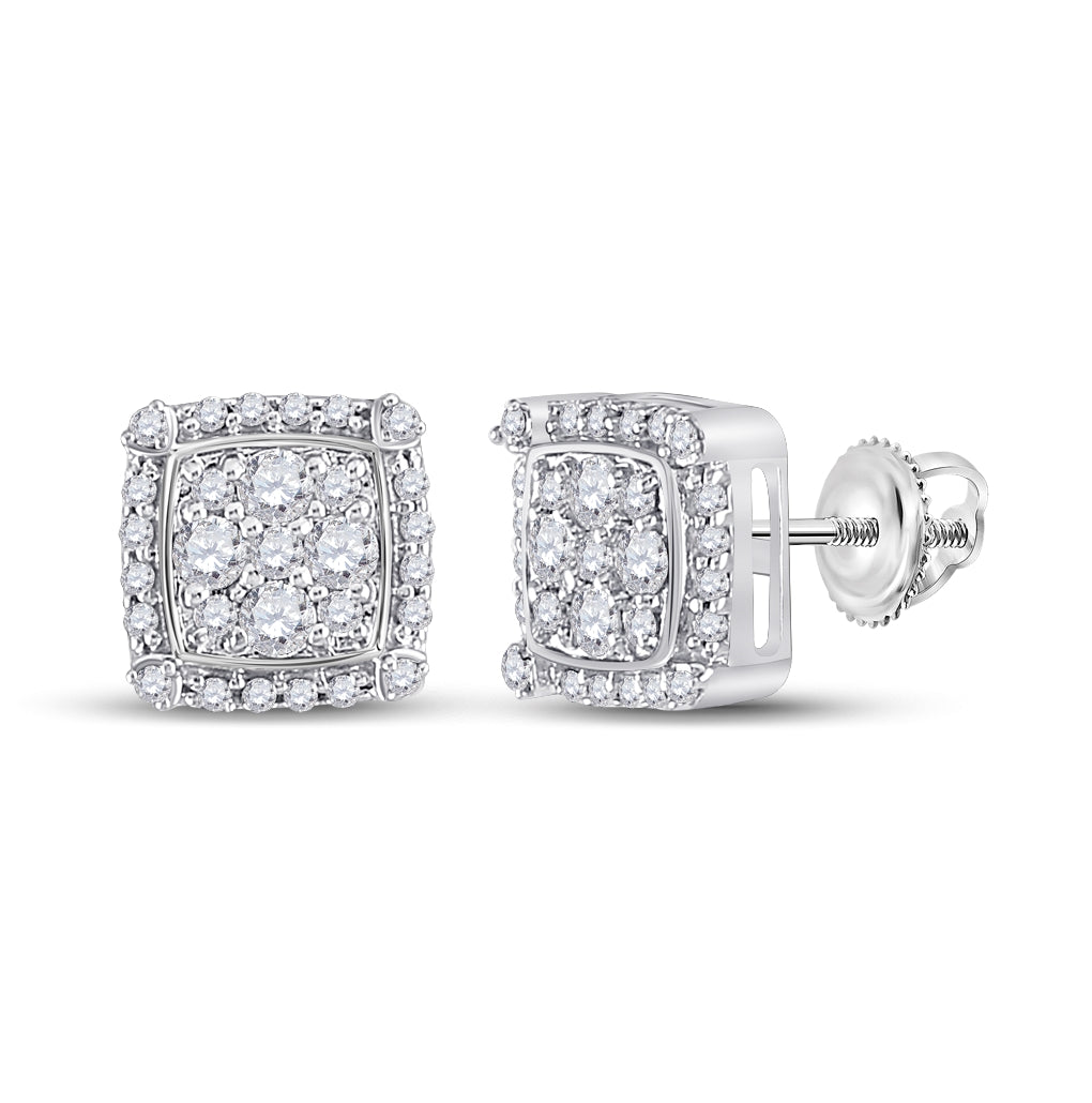 10K White Gold Women's Round Dia. Square Earrings 1/2ctw