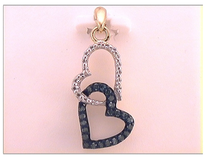 10kt Yellow Gold Womens Color Enhanced Blue Diamond Heart Fashion Pendant 1/6ctw