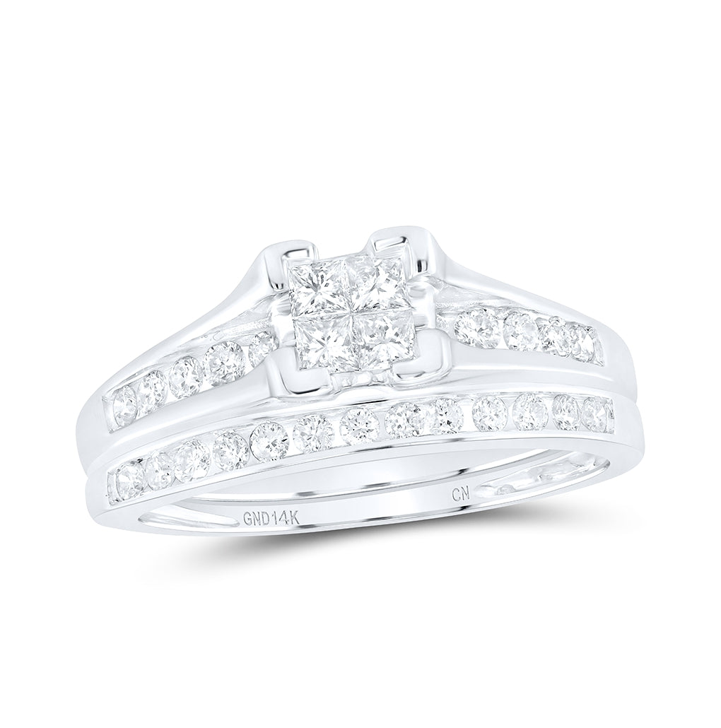 14K White Or Yellow Gold Princess Diamond Bridal Wedding Ring Band Set , Womens Size: 5-10