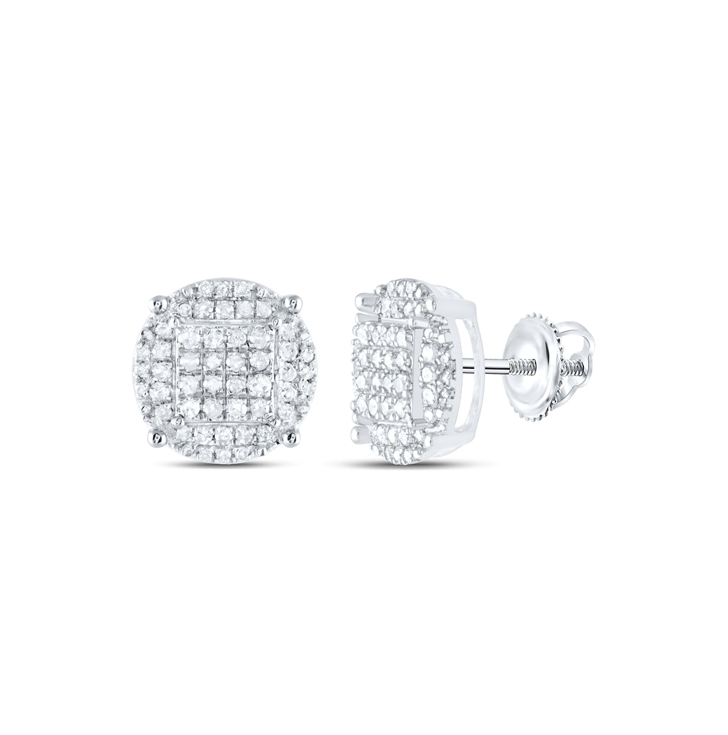 Sterling Silver Round Diamond Cluster Earrings 1/2 Cttw
