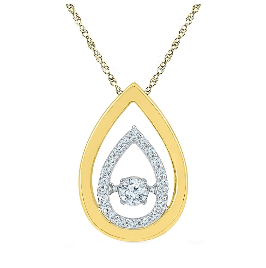 10kt Yellow Gold Womens Moving Round Diamond Teardrop Pendant 1/5 Cttw